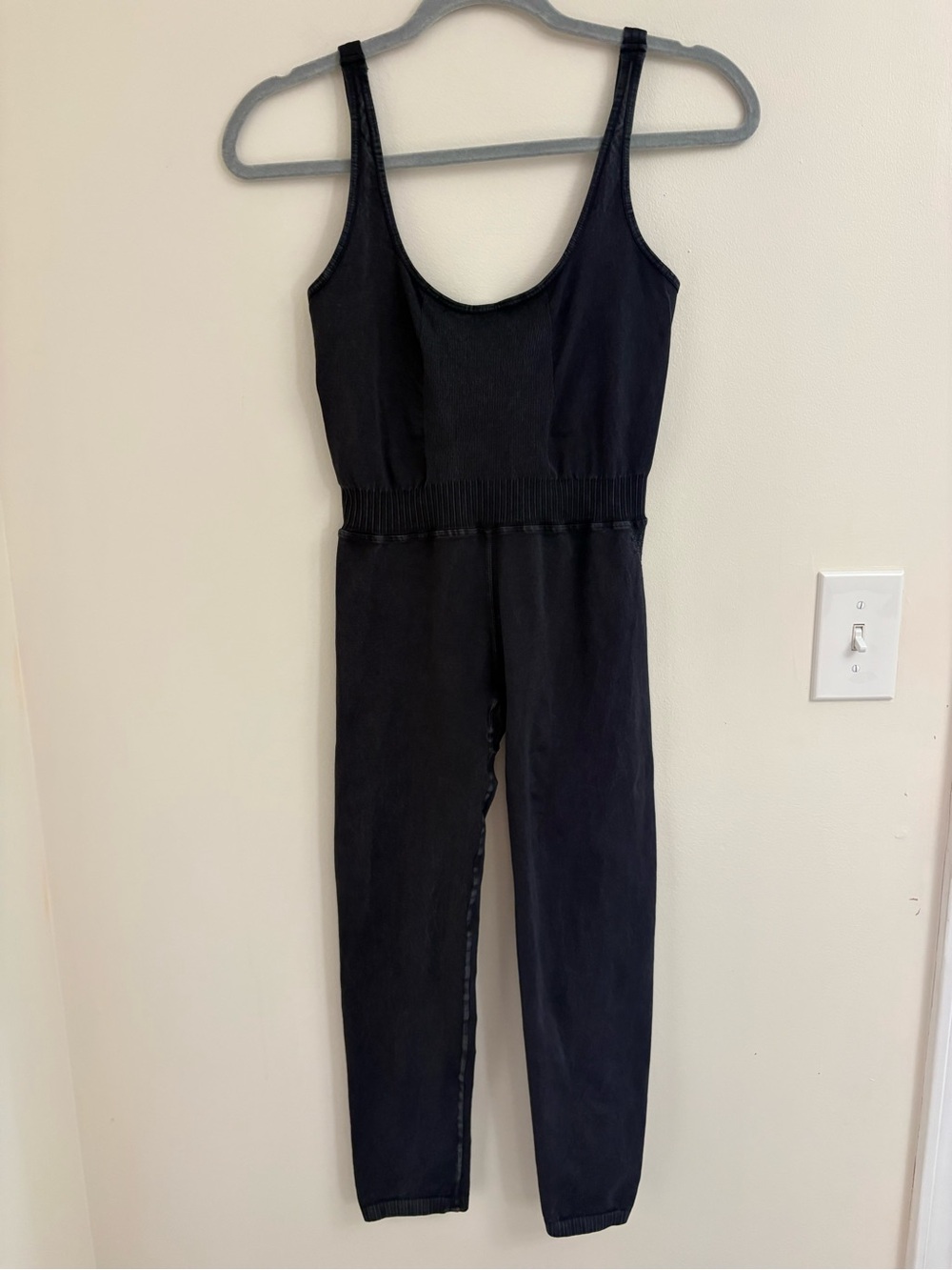 FP Movement Good Karma Onesie Washed Black Ribbed Crisscross Back Activewear
